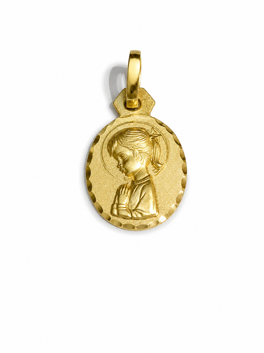Medalla Oro Amarillo Virgen Niña Coleta