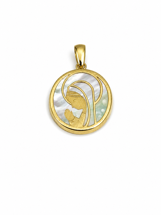 Medalla Oro Amarillo Virgen Niña Nácar