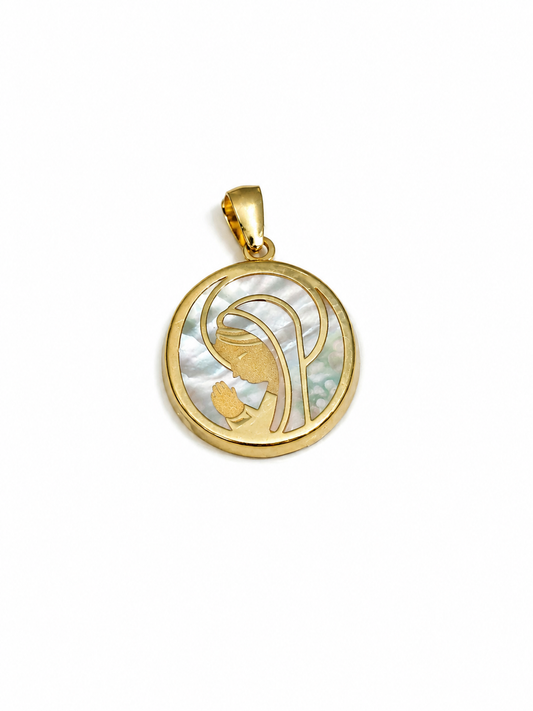 Medalla Oro Amarillo Virgen Niña Nácar