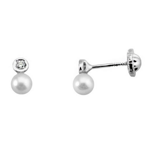 Pendientes Oro Blanco Perlas Brillantes