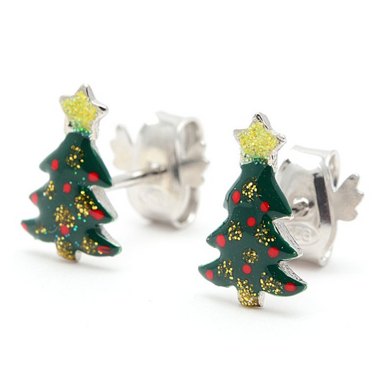 Silver Christmas Tree Earrings