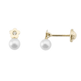 Yellow Gold Baby Flower Earrings with Zirconia and Pearl