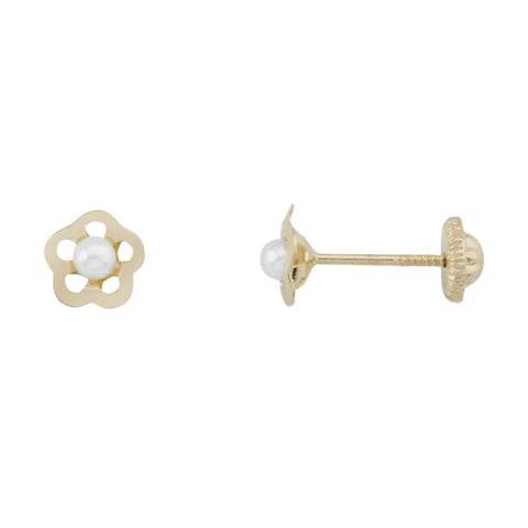 Yellow Gold Flower Earring with 5 Petal Pearl