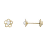 Yellow Gold Flower Earring with 5 Petal Pearl