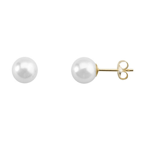 Yellow Gold Pearl Earrings 7 mm