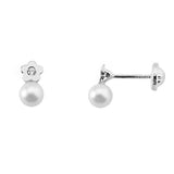 White Gold Baby Flower Earrings with Zirconia and Pearl