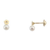 Yellow Gold Baby Flower Earrings with Diamond and Pearl