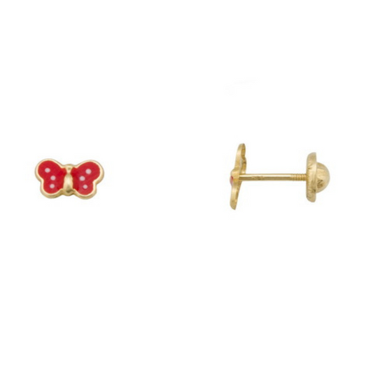 Yellow Gold Red Butterfly Earrings