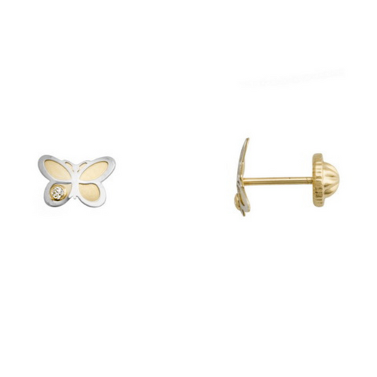 Pendientes Oro Amarillo y Blanco Mariposa