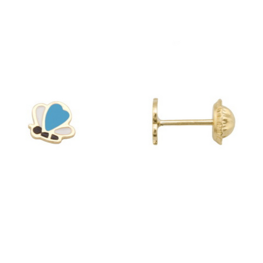 Yellow Gold Blue Butterfly Earrings