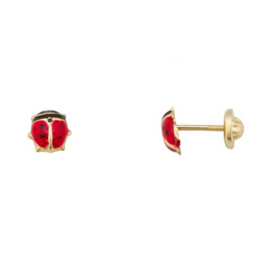 Yellow Gold Red Ladybug Earrings