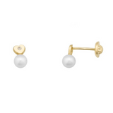 Yellow Gold Heart Earrings with Zirconia and Pearl