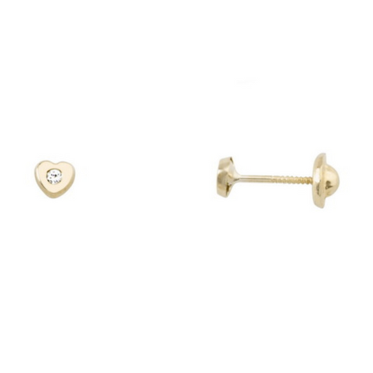 Yellow Gold Heart Earrings with Zirconia