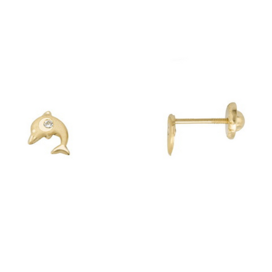 Yellow Gold Dolphin Earrings with Zirconia