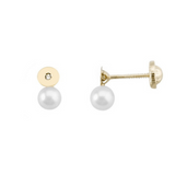 Yellow Gold Baby Earrings with Diamond and Pearl