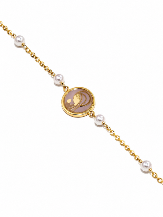Pulsera Oro Amarillo Perlas Medalla Nácar