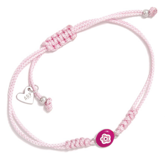 Agatha Ruiz de la Prada Silver Bracelet Pink Cord Fuchsia Flower