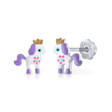 Pendientes Plata Unicornio Lila Blanco