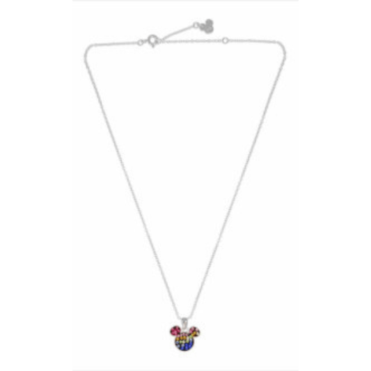 Silver chain with Mickey face pendant with colored stones