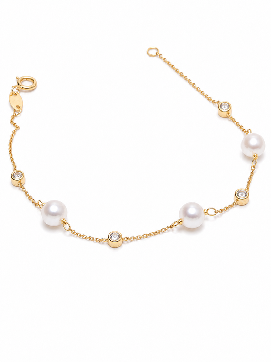 Pulsera Oro Amarillo Perlas y Circonitas