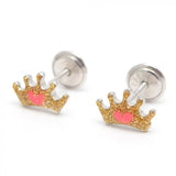 Silver Earrings with Golden Glitter Crowns