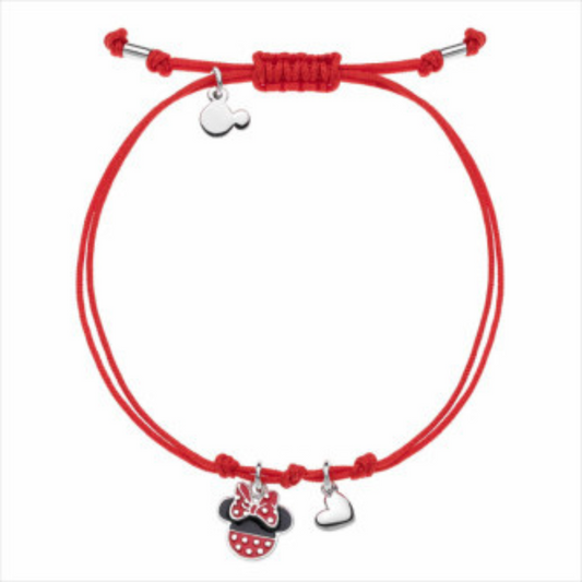 Minnie Mouse Red Cord Silver Bracelet