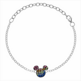 Pulsera plata carita Mickey con piedras colores Disney