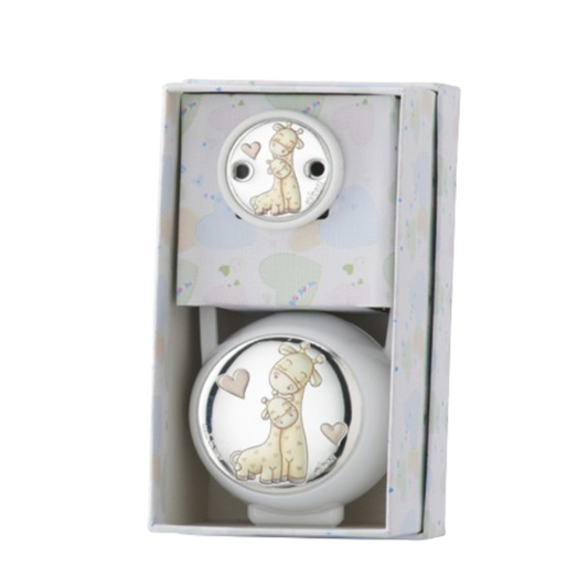 Set Pinza y Porta Chupete Jirafa Corazones
