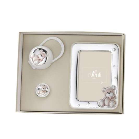 Set Marco Oso con Lazo Pinza para Chupete y Porta Chupetes